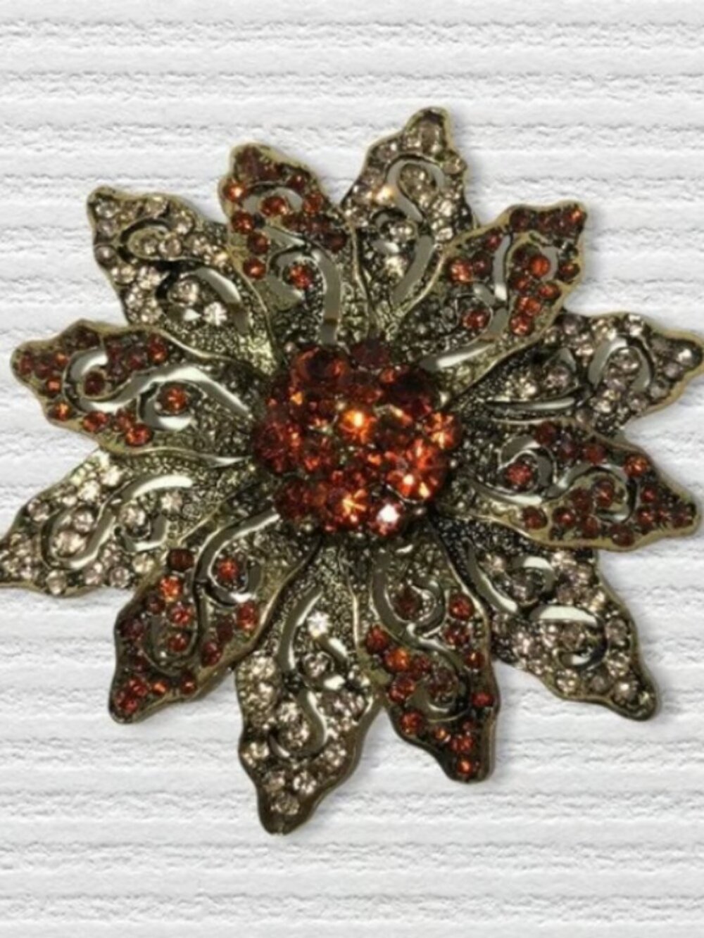 Vintage Flower Brooch - gold tone & amber/orange stones